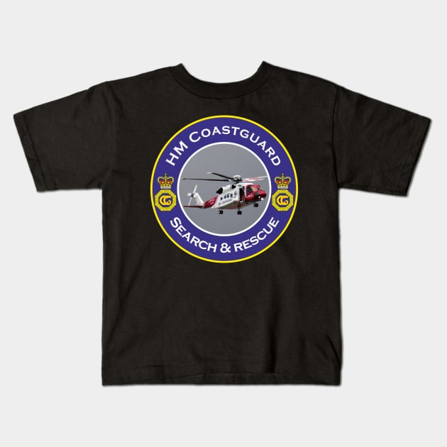 HM Coastguard Sikorsky S-92A Helicopter Kids T-Shirt by AJ techDesigns